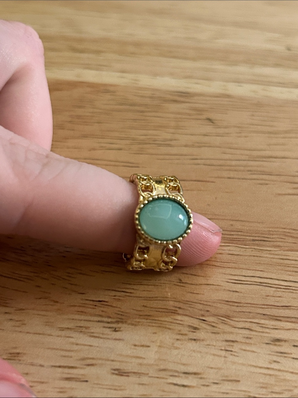 Gold-Tone Ring with Mint Green Stone